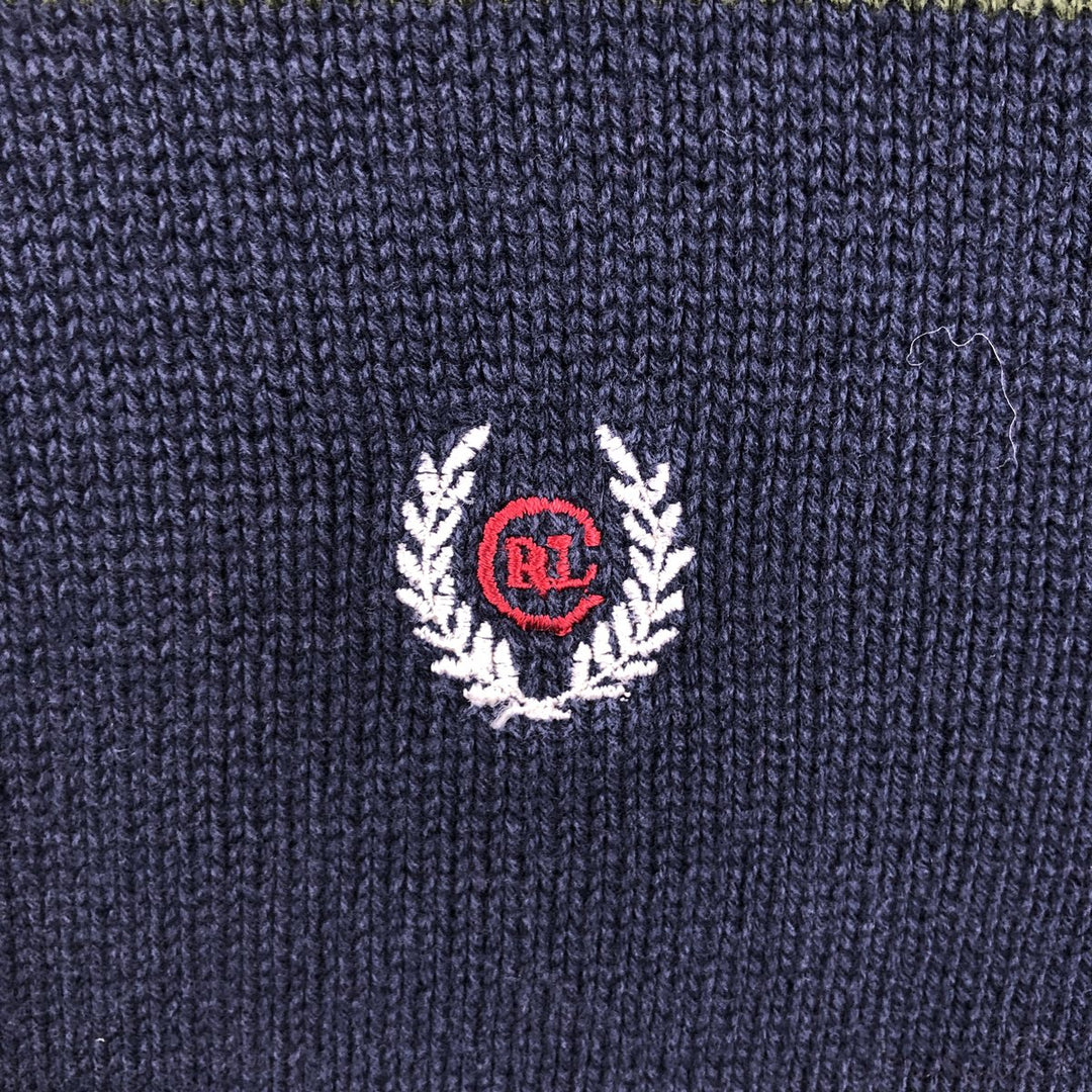 90'S Ralph Lauren CHAPS striped pattern cotton knit sweater, made in USA, men's size M equivalent, vintage. cotton Khaki type Vintage Second Hand