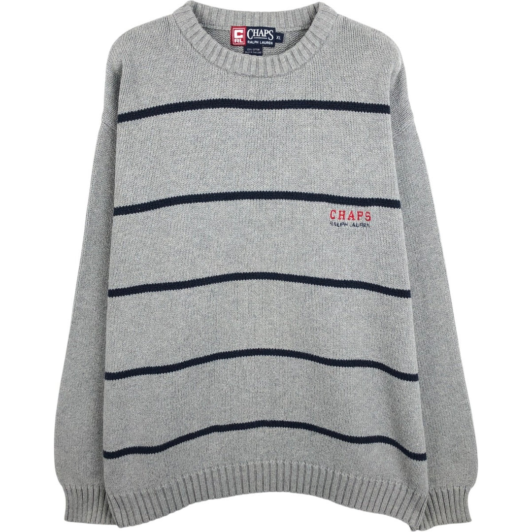 Ralph Lauren Chaps Striped Cotton Knit Sweater, Men's Size XL cotton gray type Vintage Second Hand