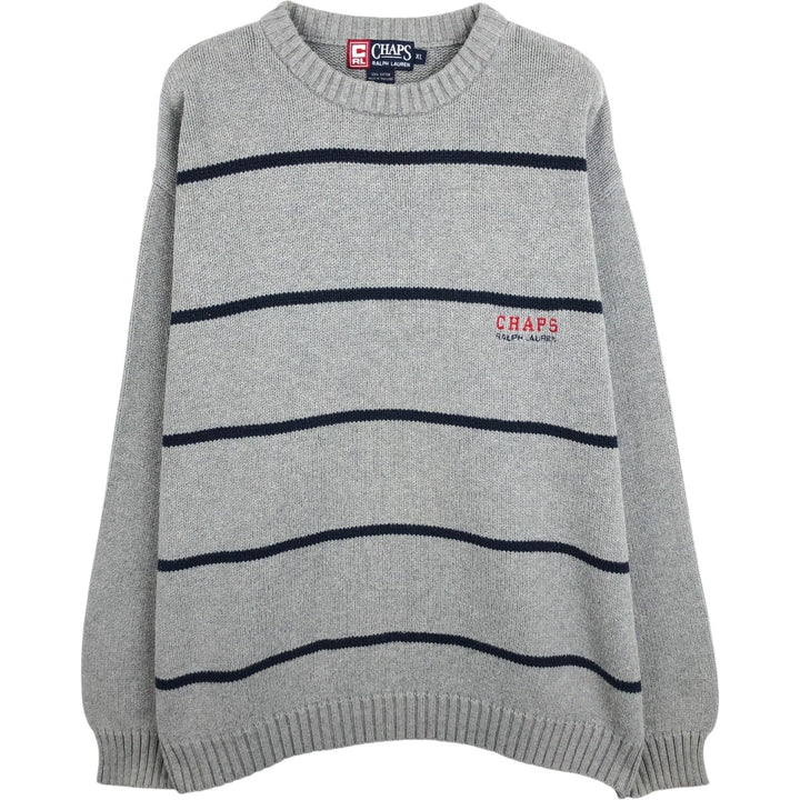 Ralph Lauren Chaps Striped Cotton Knit Sweater, Men's Size XL cotton gray type Vintage Second Hand