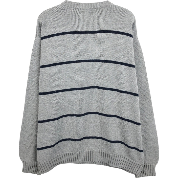 Ralph Lauren Chaps Striped Cotton Knit Sweater, Men's Size XL cotton gray type Vintage Second Hand