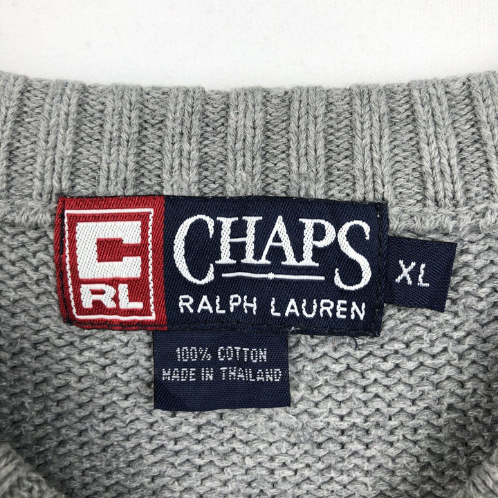 Ralph Lauren Chaps Striped Cotton Knit Sweater, Men's Size XL cotton gray type Vintage Second Hand