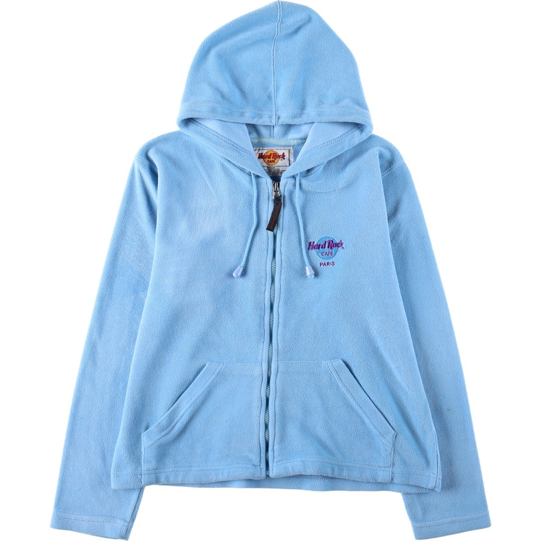 Hard Rock Cafe Advertising Fleece Full-Zip Hoodie (Women's Size M) polyester Blue type light blue Vintage Second Hand