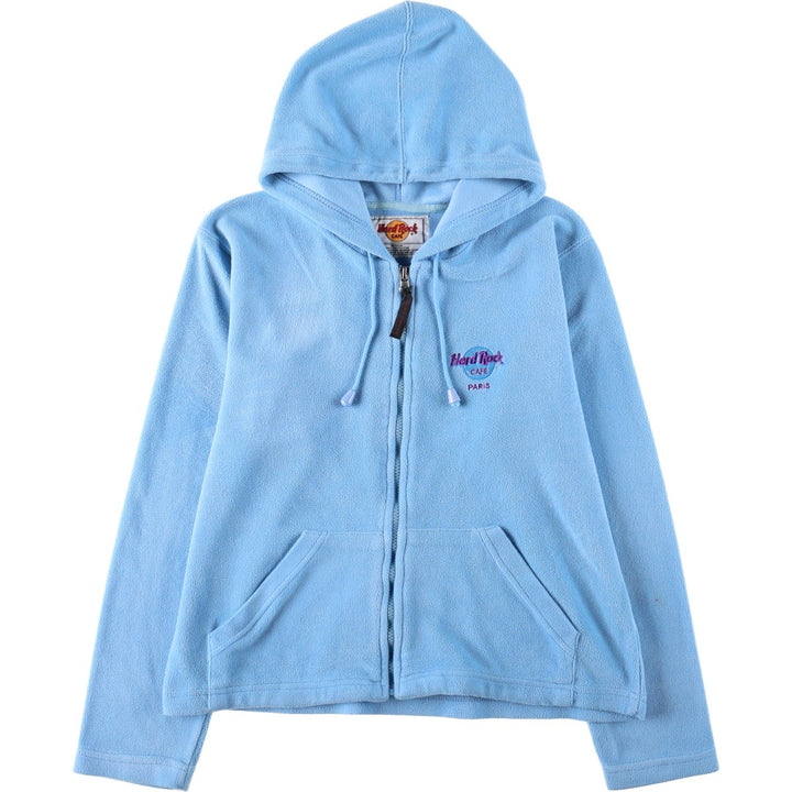Hard Rock Cafe Advertising Fleece Full-Zip Hoodie (Women's Size M) polyester Blue type light blue Vintage Second Hand