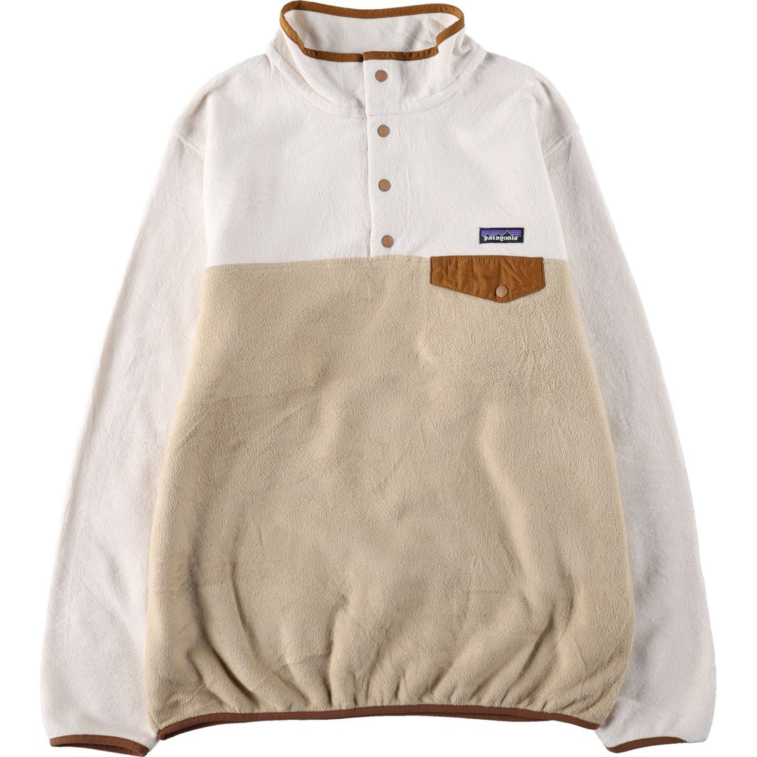 Patagonia Lightweight Synchilla Snap Tee 25455FA14 Half-Snap Fleece Pullover, Women's XL polyester ivory Vintage Second Hand