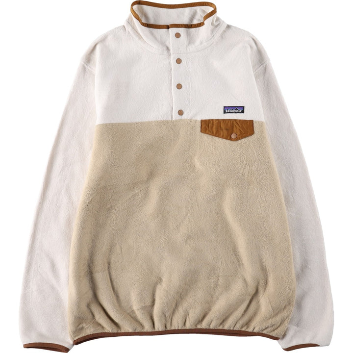 Patagonia Lightweight Synchilla Snap Tee 25455FA14 Half-Snap Fleece Pullover, Women's XL polyester ivory Vintage Second Hand