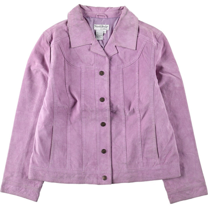 North Style Open Collar Suede Leather Jacket, Women's Size L (approx.) Genuine suede leather purple type Vintage Second Hand