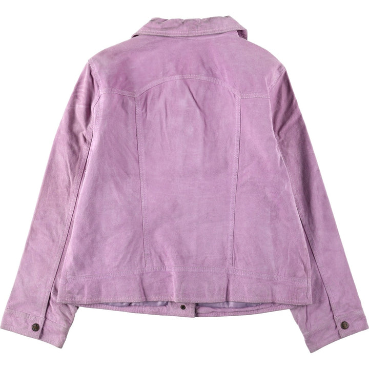 North Style Open Collar Suede Leather Jacket, Women's Size L (approx.) Genuine suede leather purple type Vintage Second Hand
