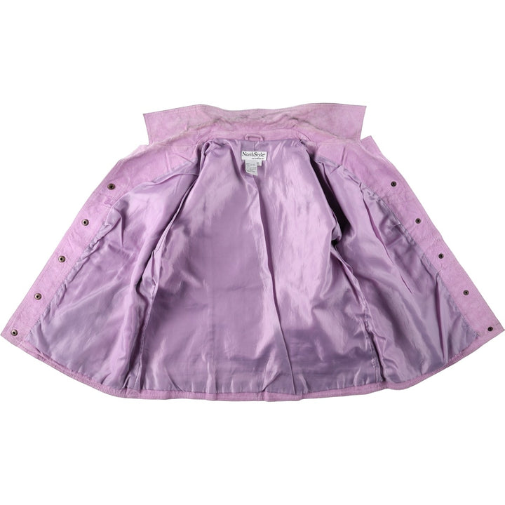 North Style Open Collar Suede Leather Jacket, Women's Size L (approx.) Genuine suede leather purple type Vintage Second Hand