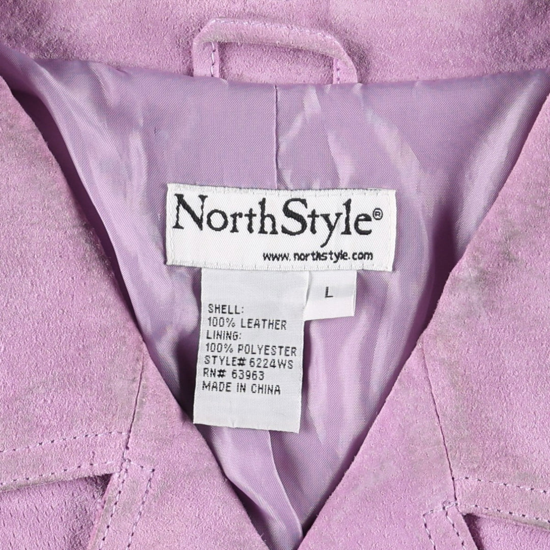 North Style Open Collar Suede Leather Jacket, Women's Size L (approx.) Genuine suede leather purple type Vintage Second Hand