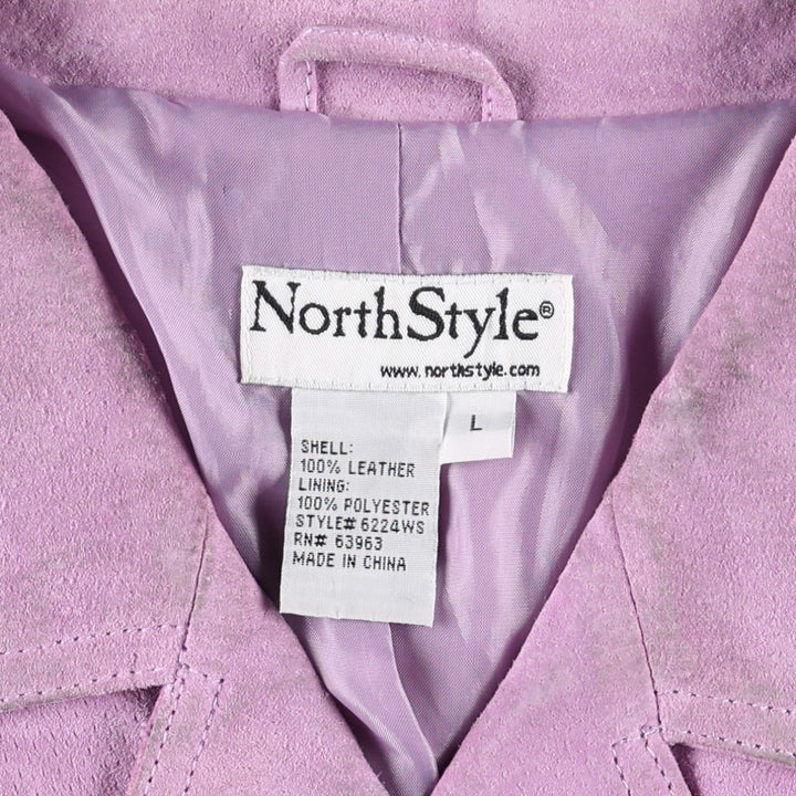 North Style Open Collar Suede Leather Jacket, Women's Size L (approx.) Genuine suede leather purple type Vintage Second Hand