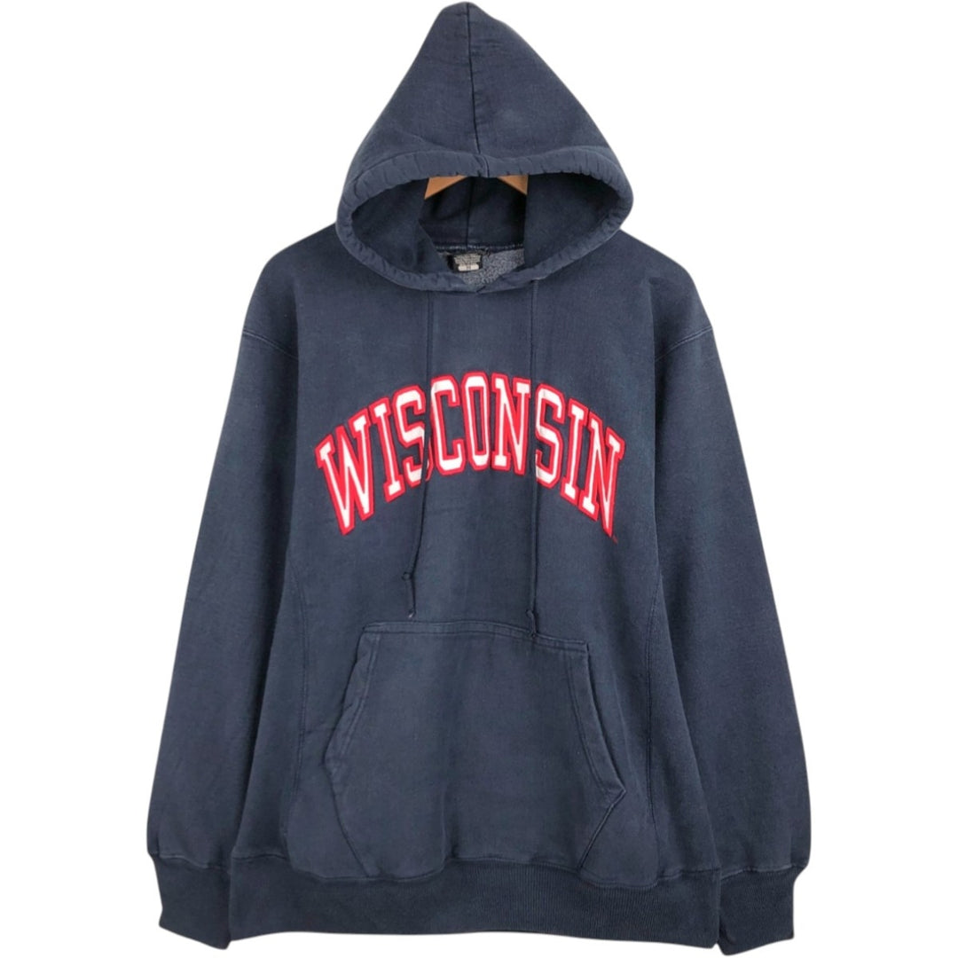 Steve & Barry's University of Wisconsin College Sweatshirt Pullover Hoodie, Men's Size M (approx.) cotton navy blue type Vintage Second Hand