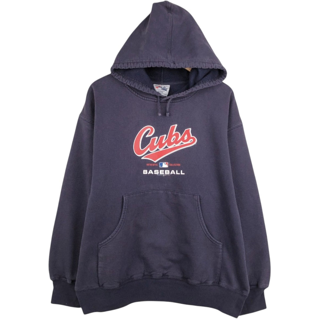 2000'S Majestic MLB Chicago Cubs sweatshirt pullover hoodie, made in Canada, men's size L equivalent. cotton navy blue type Vintage Second Hand