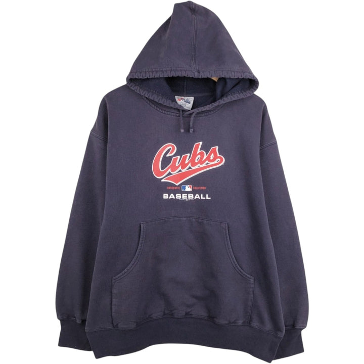 2000'S Majestic MLB Chicago Cubs sweatshirt pullover hoodie, made in Canada, men's size L equivalent. cotton navy blue type Vintage Second Hand