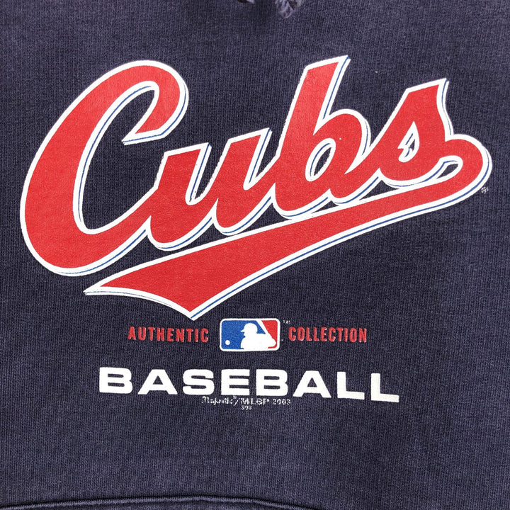 2000'S Majestic MLB Chicago Cubs sweatshirt pullover hoodie, made in Canada, men's size L equivalent. cotton navy blue type Vintage Second Hand