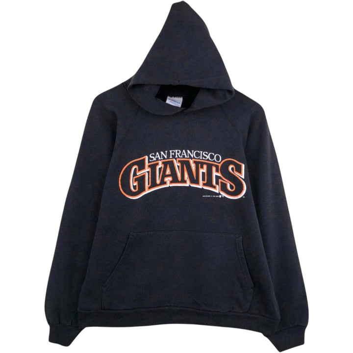 1990'S Hanes MLB San Francisco Giants Sweatshirt Pullover Hoodie, Made in USA, Men's Size L (Equivalent), Vintage cotton black type Vintage Second Hand