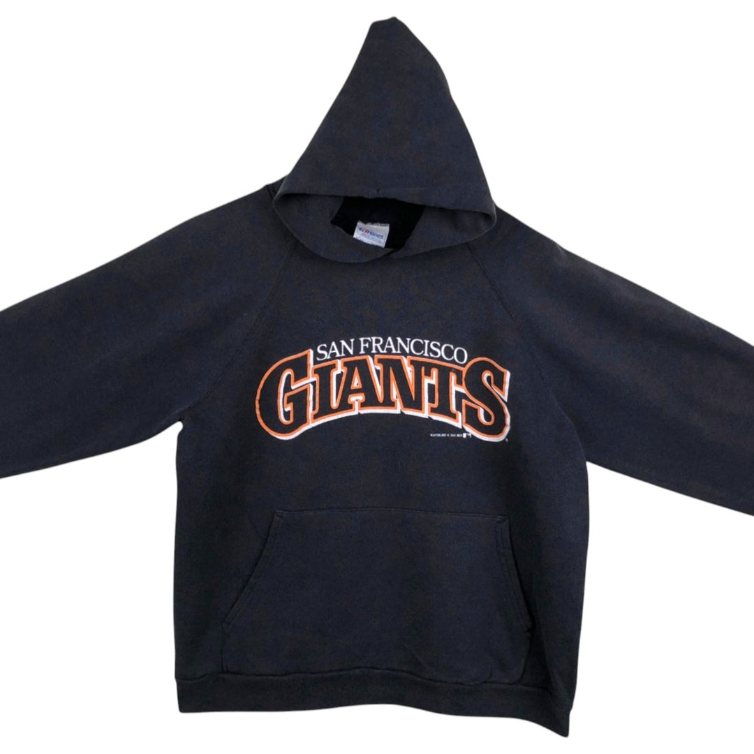 1990'S Hanes MLB San Francisco Giants Sweatshirt Pullover Hoodie, Made in USA, Men's Size L (Equivalent), Vintage cotton black type Vintage Second Hand
