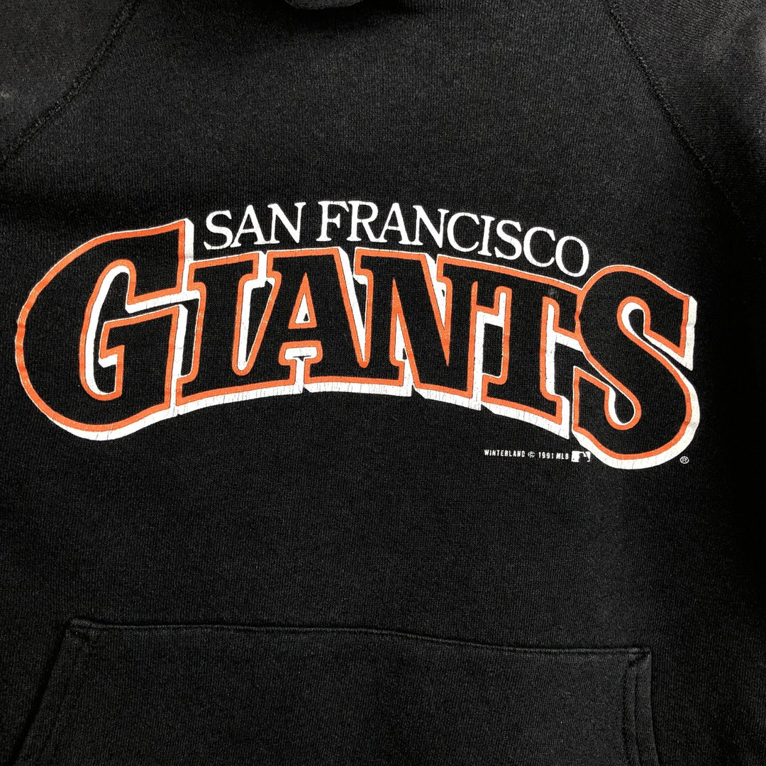 1990'S Hanes MLB San Francisco Giants Sweatshirt Pullover Hoodie, Made in USA, Men's Size L (Equivalent), Vintage cotton black type Vintage Second Hand