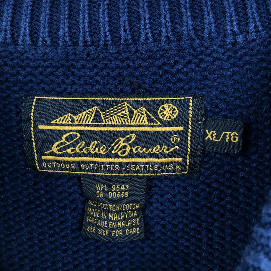 80s-90'S Eddie Bauer Black Tag Cotton Knit Sweater Men's XL Size Vintage cotton navy blue type Vintage Second Hand