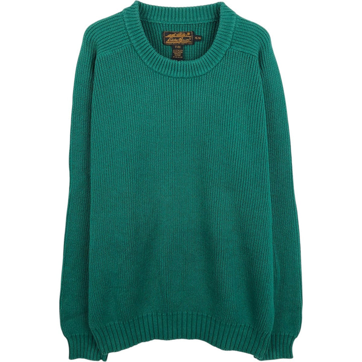 1980s-1990'S Eddie Bauer Rib-Knit Cotton Sweater, Men's Size XL (Equivalent), Vintage cotton green type Vintage Second Hand