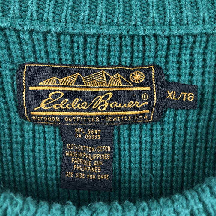 1980s-1990'S Eddie Bauer Rib-Knit Cotton Sweater, Men's Size XL (Equivalent), Vintage cotton green type Vintage Second Hand