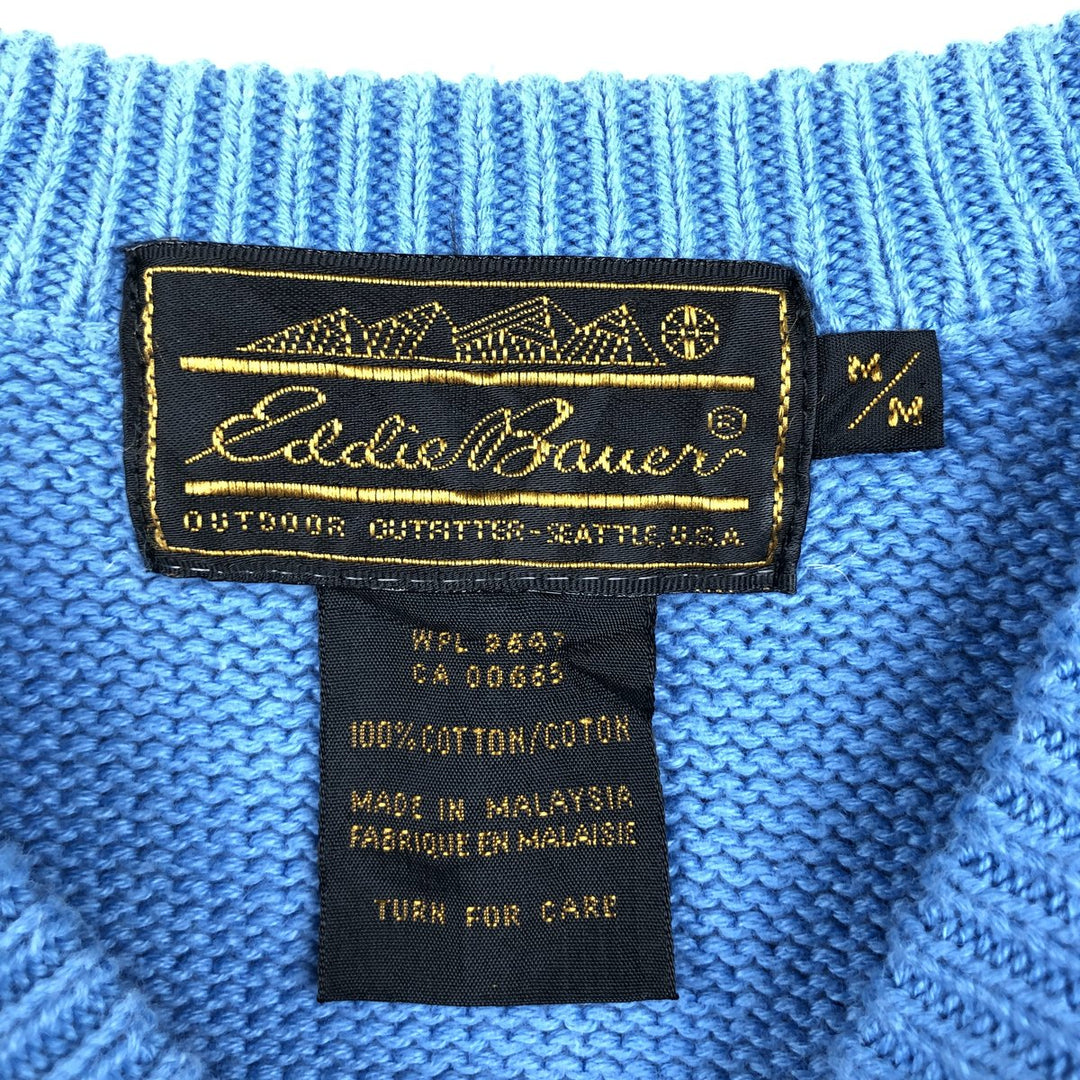 1980s-1990'S Eddie Bauer Rib-Knit Cotton Sweater, Men's Size M (approx.), Vintage cotton Blue type light blue Vintage Second Hand