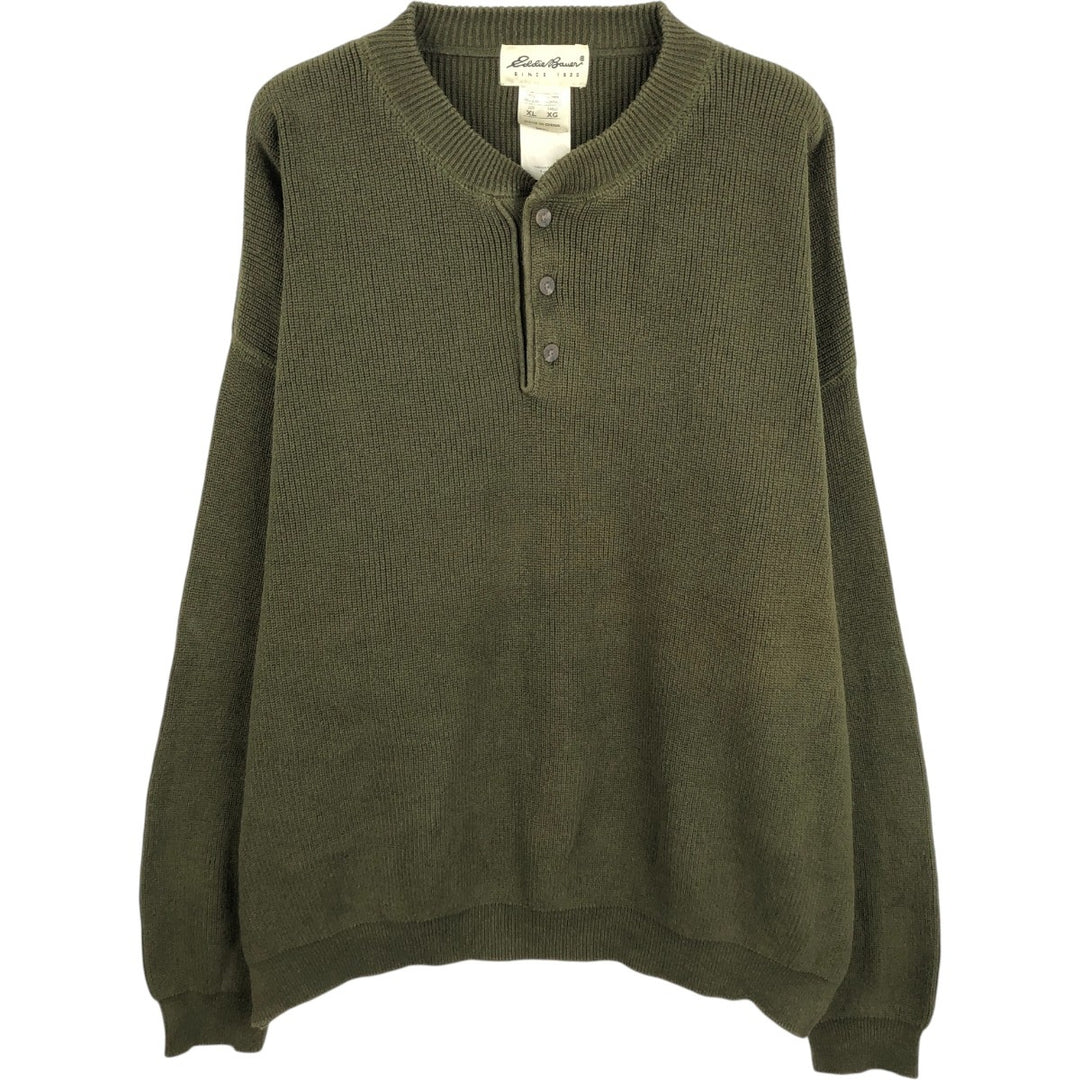 Eddie Bauer Rib-Knit Henley Neck Cotton Sweater, Men's Size XL (Equivalent), Long Sleeve cotton Khaki type Vintage Second Hand
