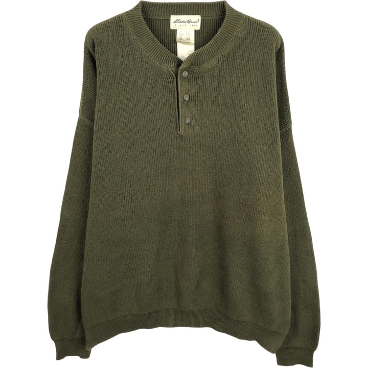 Eddie Bauer Rib-Knit Henley Neck Cotton Sweater, Men's Size XL (Equivalent), Long Sleeve cotton Khaki type Vintage Second Hand