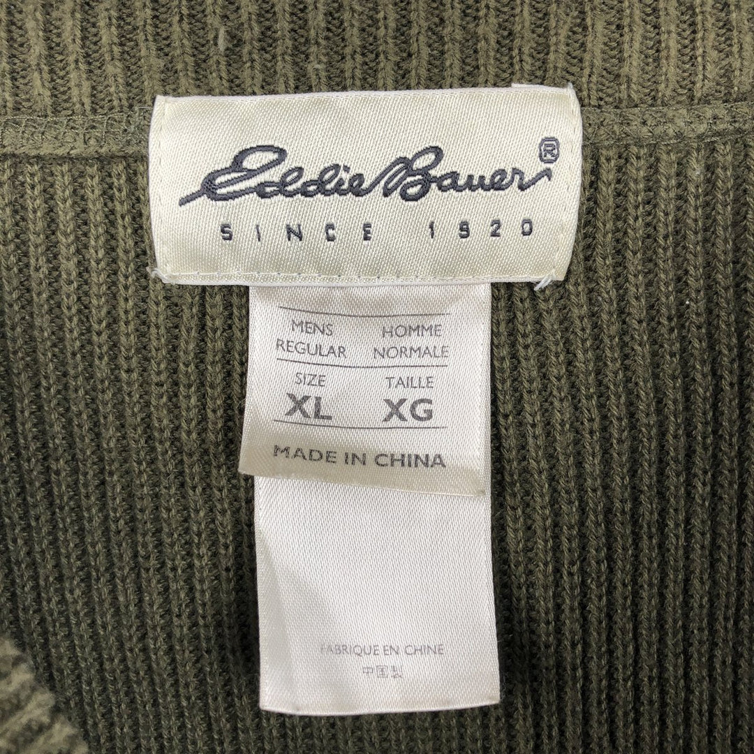 Eddie Bauer Rib-Knit Henley Neck Cotton Sweater, Men's Size XL (Equivalent), Long Sleeve cotton Khaki type Vintage Second Hand