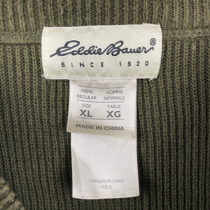 Eddie Bauer Rib-Knit Henley Neck Cotton Sweater, Men's Size XL (Equivalent), Long Sleeve cotton Khaki type Vintage Second Hand
