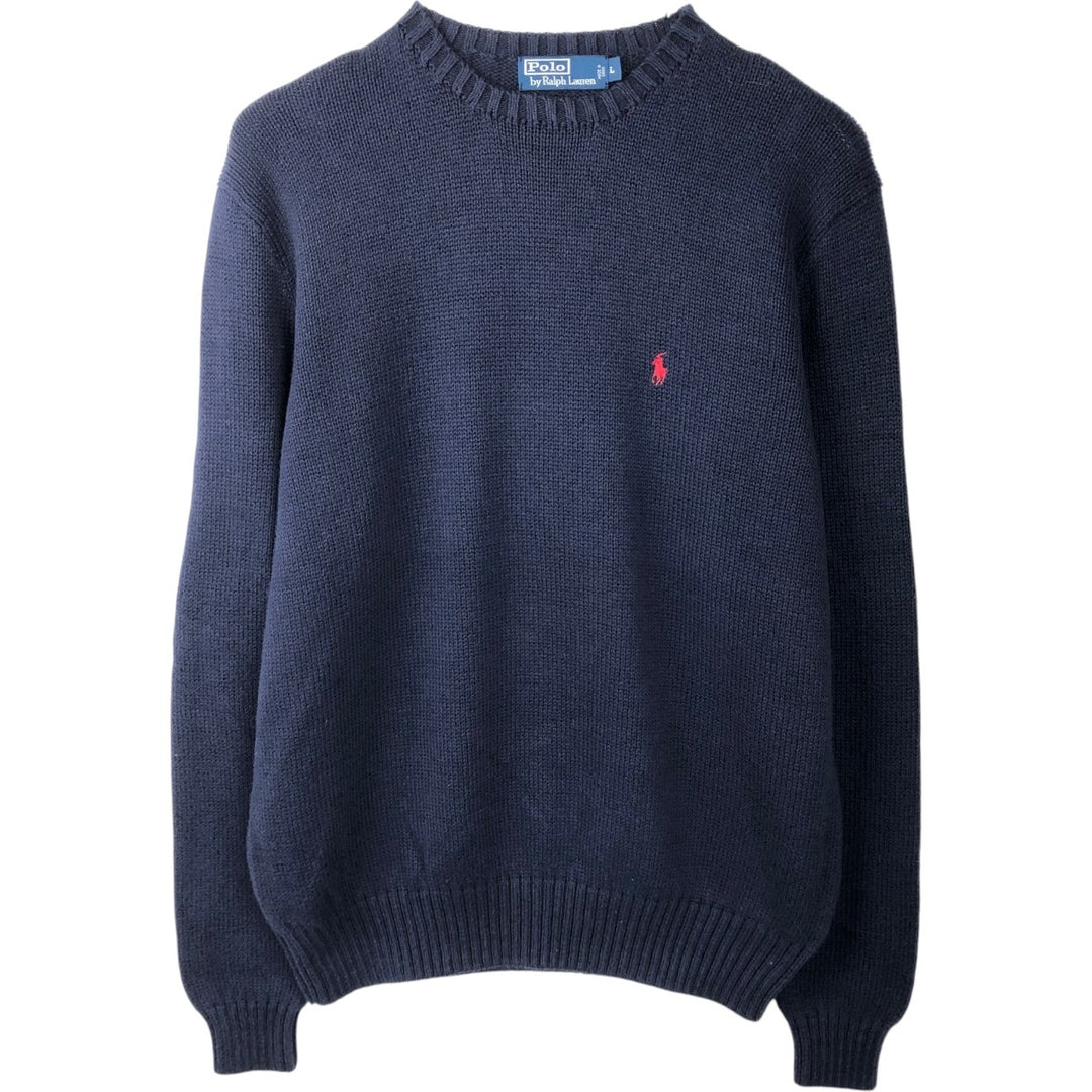 Ralph Lauren POLO by Ralph Lauren Cotton Knit Sweater Men's L size Pima Cotton navy blue type Vintage Second Hand