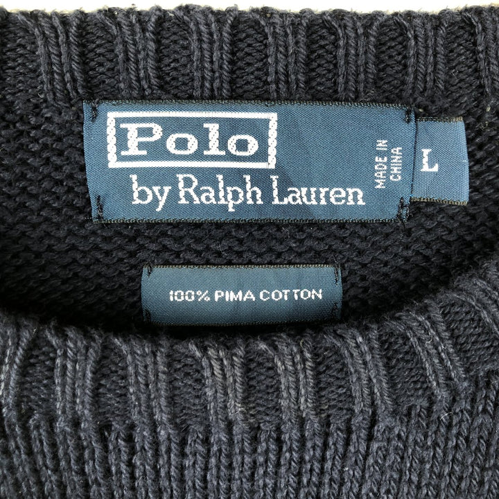 Ralph Lauren POLO by Ralph Lauren Cotton Knit Sweater Men's L size Pima Cotton navy blue type Vintage Second Hand