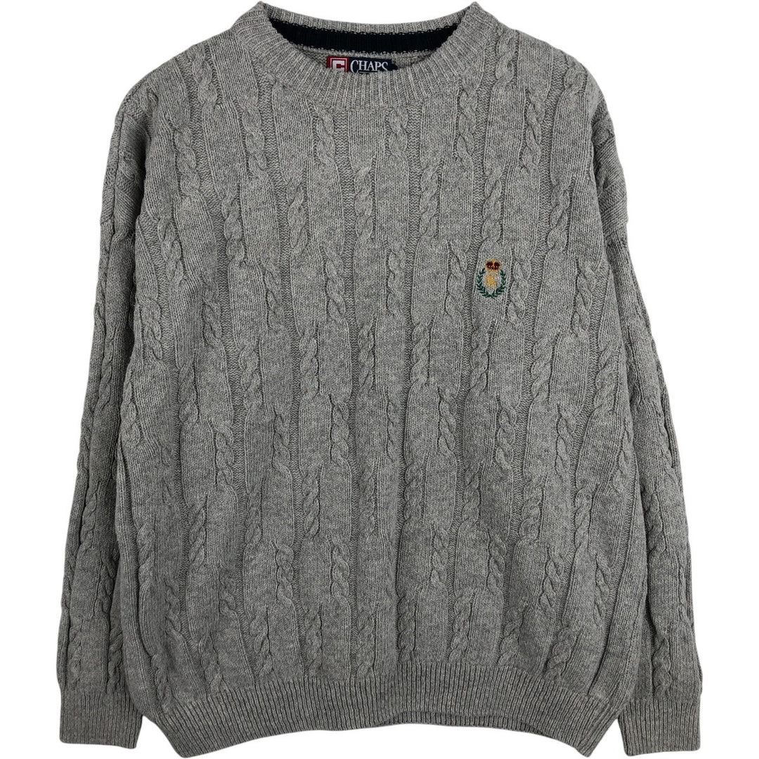 Ralph Lauren CHAPS Cable Knit Cotton Sweater, Made in USA, Men's Size XL (approx.) cotton gray type Vintage Second Hand
