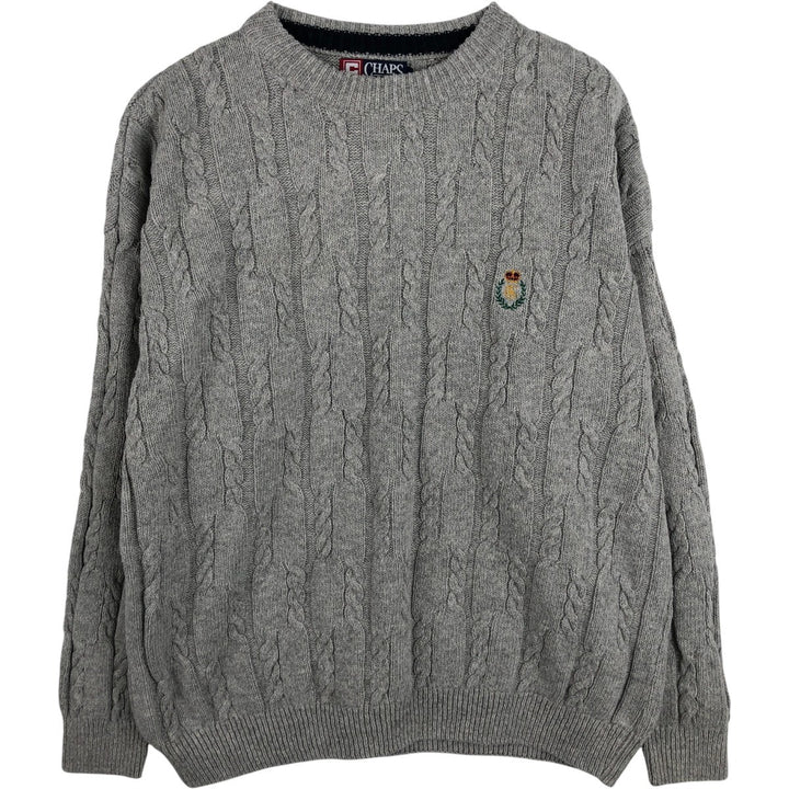 Ralph Lauren CHAPS Cable Knit Cotton Sweater, Made in USA, Men's Size XL (approx.) cotton gray type Vintage Second Hand