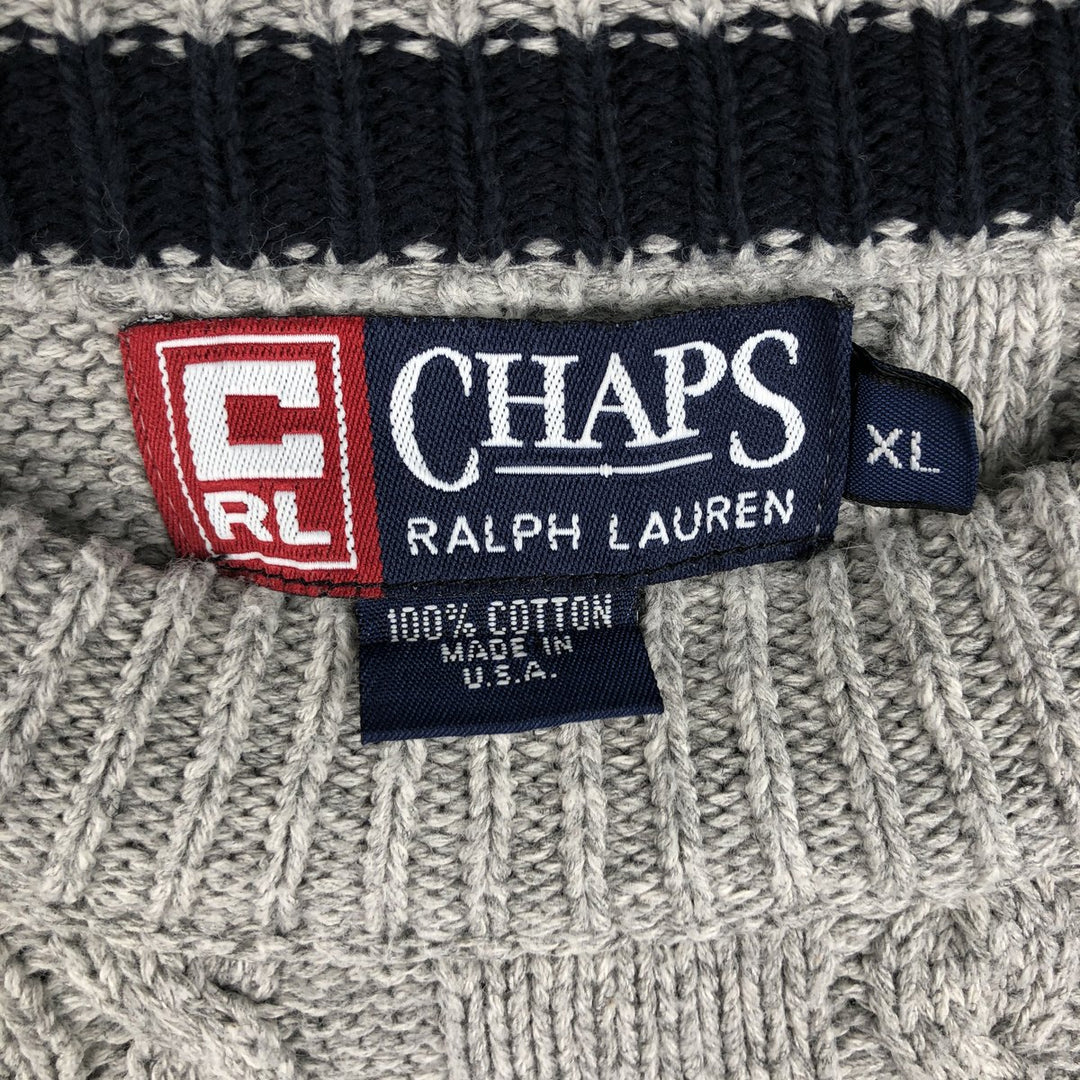 Ralph Lauren CHAPS Cable Knit Cotton Sweater, Made in USA, Men's Size XL (approx.) cotton gray type Vintage Second Hand