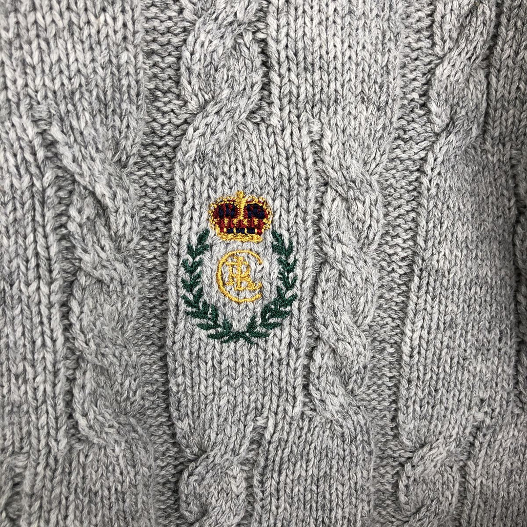 Ralph Lauren CHAPS Cable Knit Cotton Sweater, Made in USA, Men's Size XL (approx.) cotton gray type Vintage Second Hand