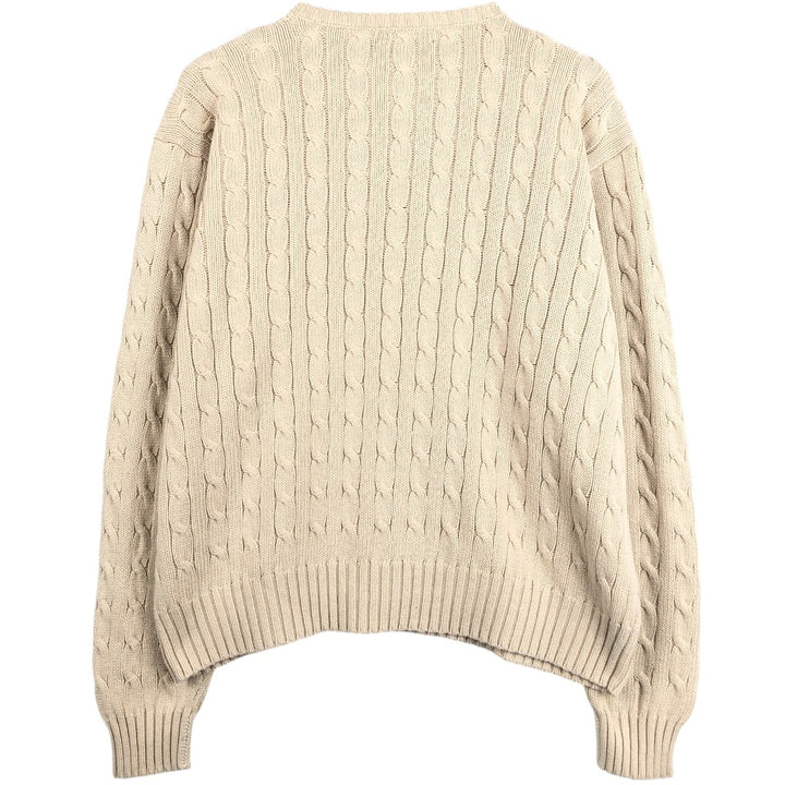 Ralph Lauren POLO by Ralph Lauren Cable Knit V-Neck Sweater, Men's Size XL (approx.) cotton Beige type Vintage Second Hand