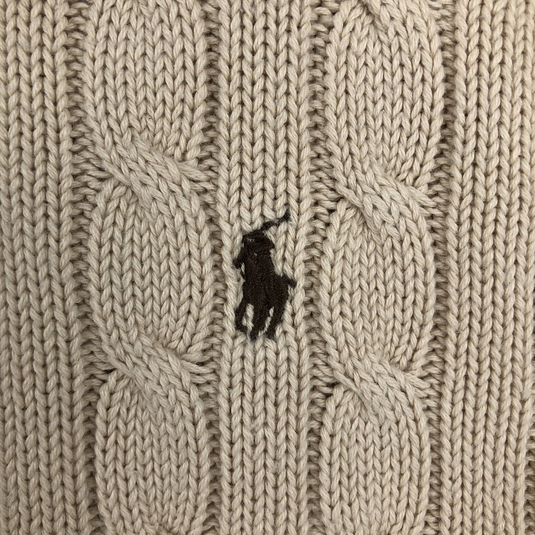Ralph Lauren POLO by Ralph Lauren Cable Knit V-Neck Sweater, Men's Size XL (approx.) cotton Beige type Vintage Second Hand