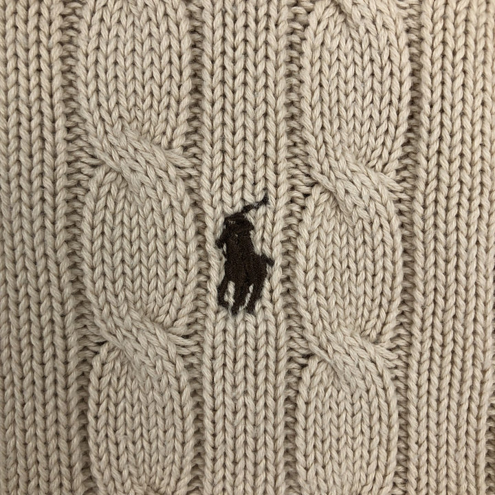 Ralph Lauren POLO by Ralph Lauren Cable Knit V-Neck Sweater, Men's Size XL (approx.) cotton Beige type Vintage Second Hand