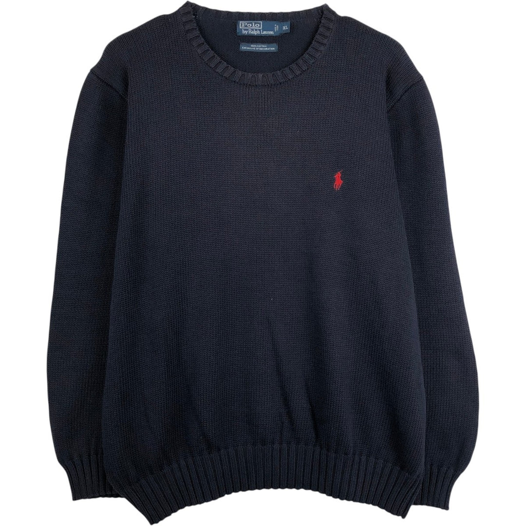 Ralph Lauren POLO by Ralph Lauren Ribbed Cotton Knit Sweater, Men's Size XL (approx.) cotton black type Vintage Second Hand