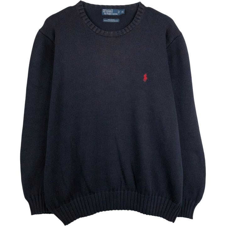Ralph Lauren POLO by Ralph Lauren Ribbed Cotton Knit Sweater, Men's Size XL (approx.) cotton black type Vintage Second Hand