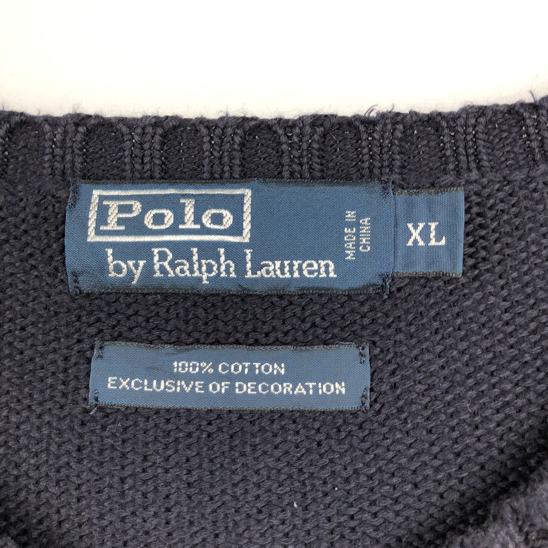 Ralph Lauren POLO by Ralph Lauren Ribbed Cotton Knit Sweater, Men's Size XL (approx.) cotton black type Vintage Second Hand