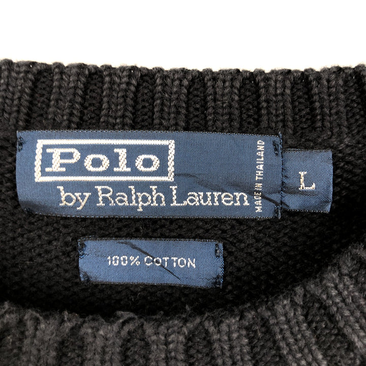 Ralph Lauren POLO by Ralph Lauren Cotton Knit Sweater Men's L size cotton black type Vintage Second Hand