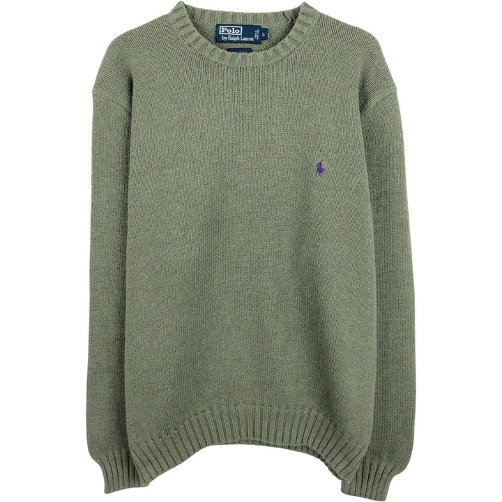 Ralph Lauren POLO by Ralph Lauren Cotton Knit Sweater Men's L size cotton Khaki type sage green Vintage Second Hand