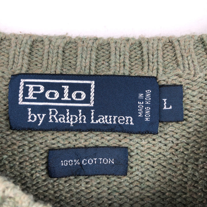 Ralph Lauren POLO by Ralph Lauren Cotton Knit Sweater Men's L size cotton Khaki type sage green Vintage Second Hand