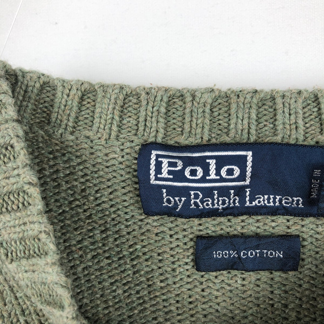 Ralph Lauren POLO by Ralph Lauren Cotton Knit Sweater Men's L size cotton Khaki type sage green Vintage Second Hand
