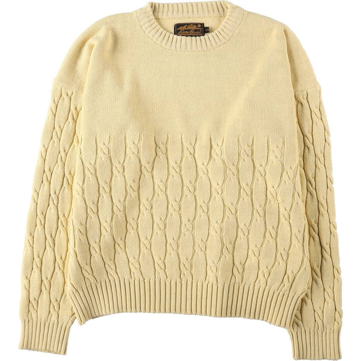 1990'S Eddie Bauer Black Tag Cable Knit Cotton Sweater, Men's Size L (Equivalent), Vintage cotton unbleached Vintage Second Hand