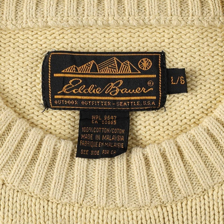 1990'S Eddie Bauer Black Tag Cable Knit Cotton Sweater, Men's Size L (Equivalent), Vintage cotton unbleached Vintage Second Hand
