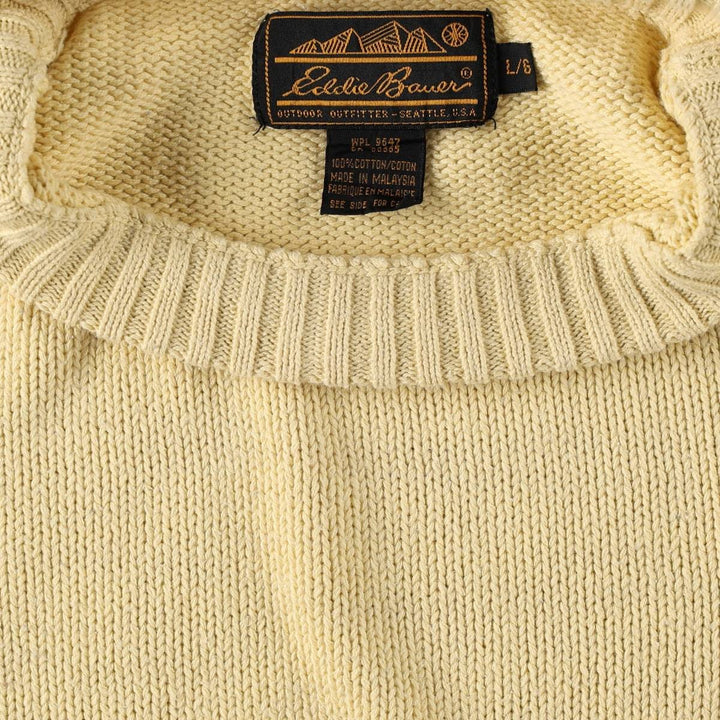 1990'S Eddie Bauer Black Tag Cable Knit Cotton Sweater, Men's Size L (Equivalent), Vintage cotton unbleached Vintage Second Hand