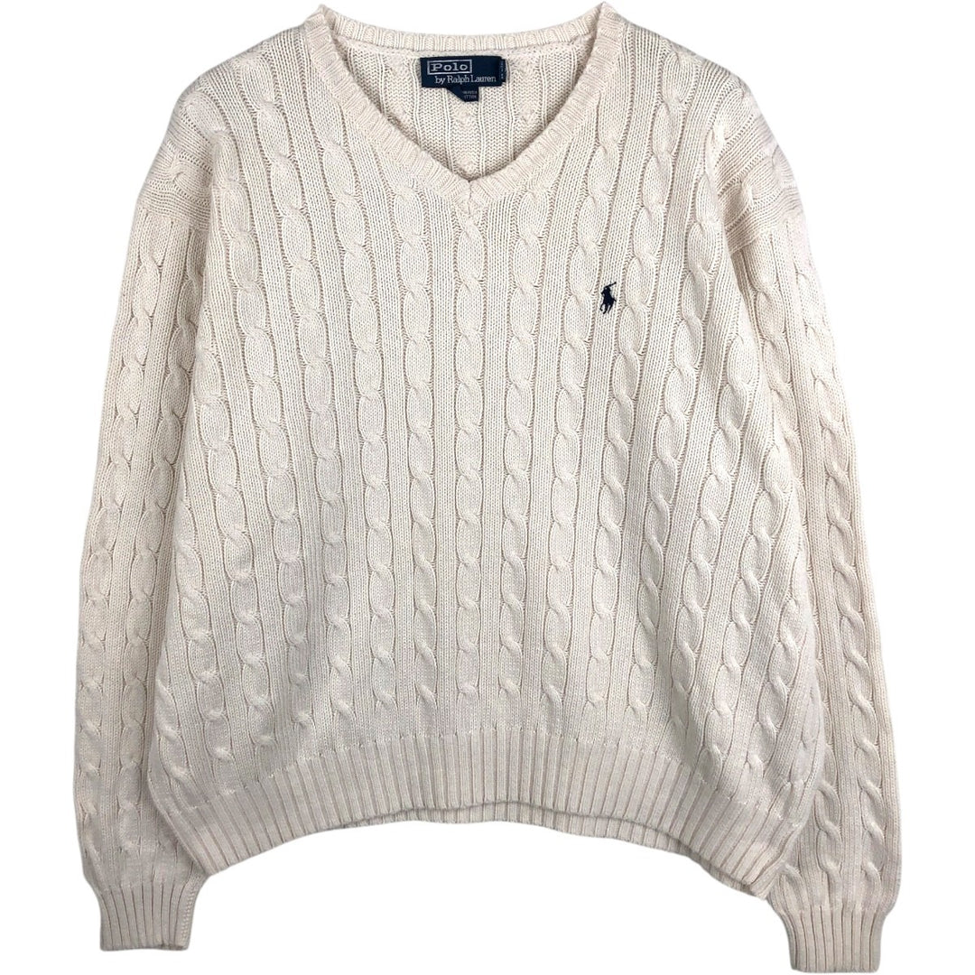 Ralph Lauren POLO by Ralph Lauren cable knit V-neck cotton knit sweater, men's size XL cotton white type Vintage Second Hand