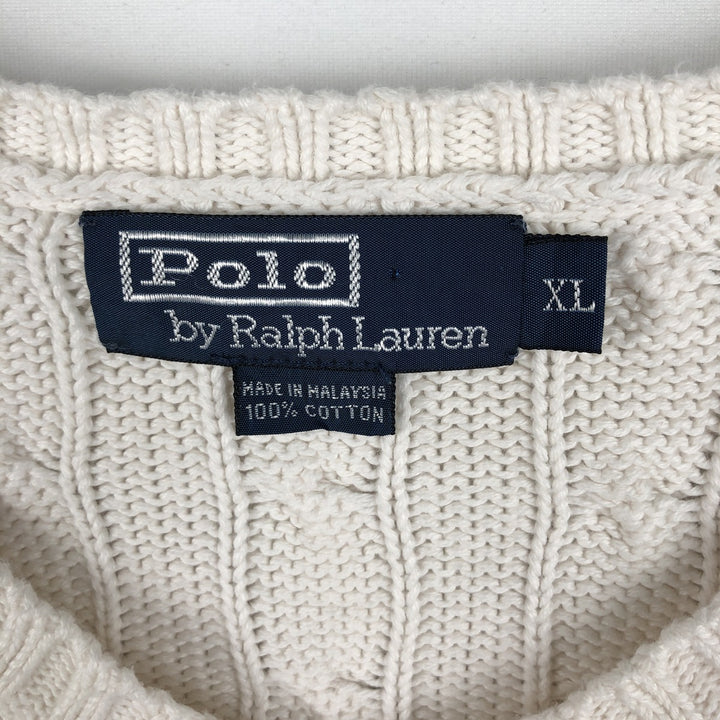 Ralph Lauren POLO by Ralph Lauren cable knit V-neck cotton knit sweater, men's size XL cotton white type Vintage Second Hand